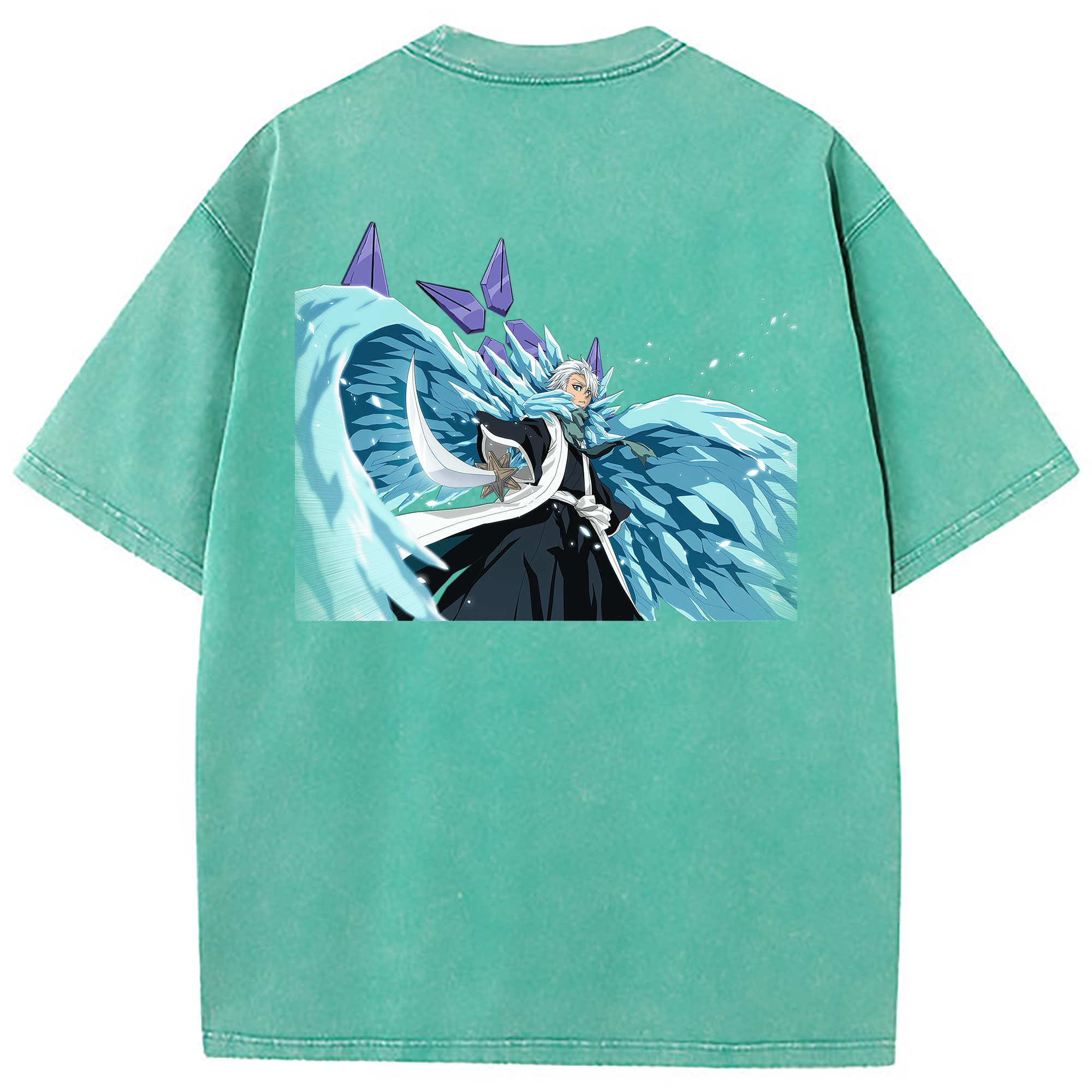 （画像用） ブリーチ 日番谷冬獅郎（ひつがや とうしろう） BLEACH Hitsugaya Toushirou 綿100% ヴィンテージ風 半袖Tシャツ（背面プリント）